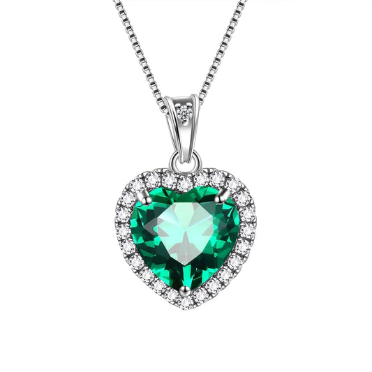 May Birthstone Necklace Women Green Heart Necklace Emerald Crystal CZ 925 Sterling Silver Pendant Jewelry Birthday Mother'S Day Gift Juwaliy
