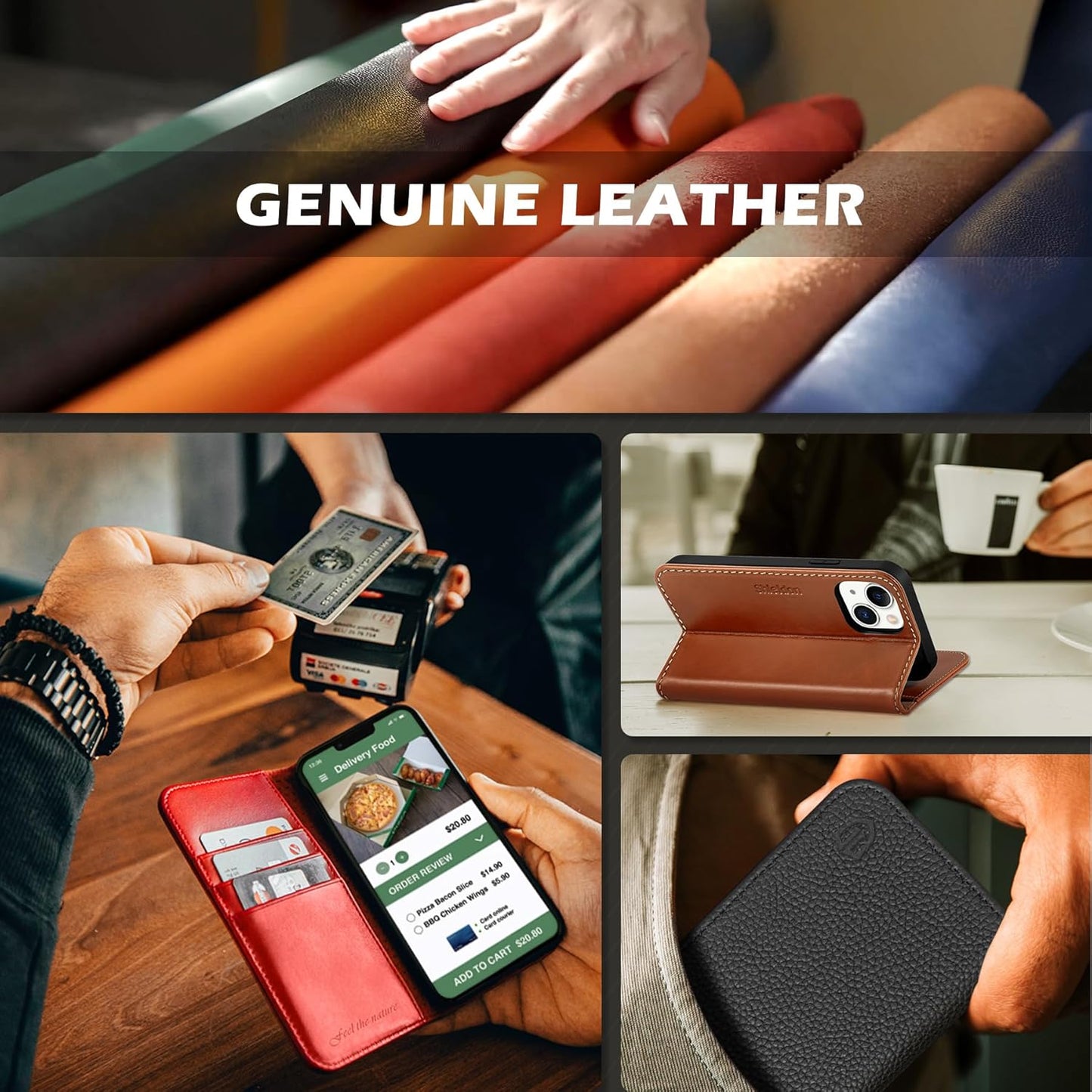Case for Iphone 13, Genuine Leather Iphone 13 5G Wallet Folding Case with Kickstand RFID Blocking Card Slots Magnetic Shockproof Case Compatible with Iphone 13 5G (6.1" 2021) - Midnight Green