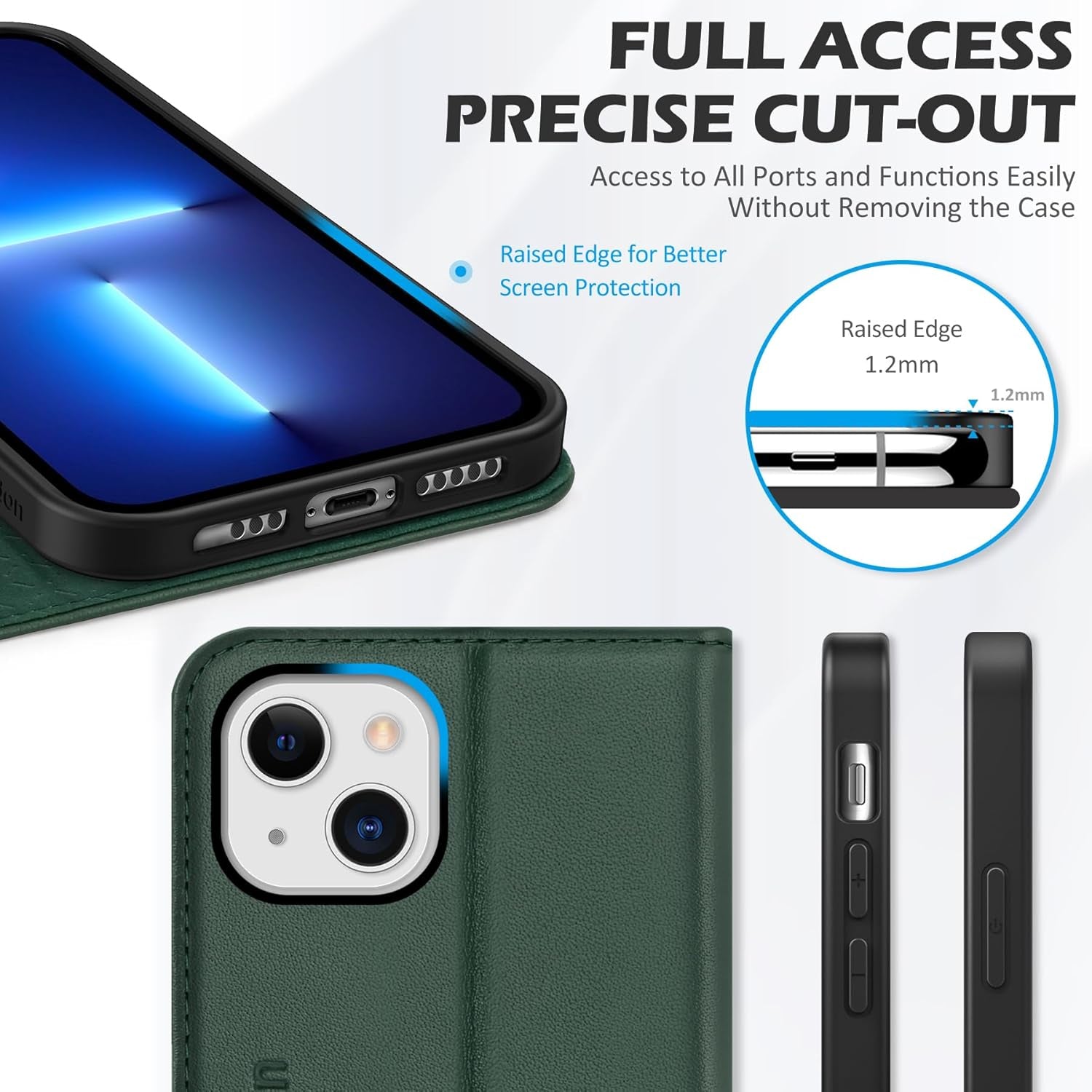 Case for Iphone 13, Genuine Leather Iphone 13 5G Wallet Folding Case with Kickstand RFID Blocking Card Slots Magnetic Shockproof Case Compatible with Iphone 13 5G (6.1" 2021) - Midnight Green
